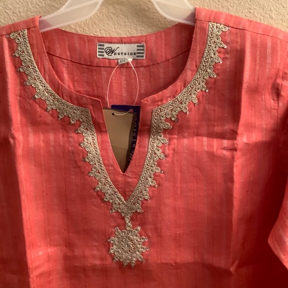 New Tops Tunic Style Peach Pink Color with Silver Thread work - Picture 2 of 5
